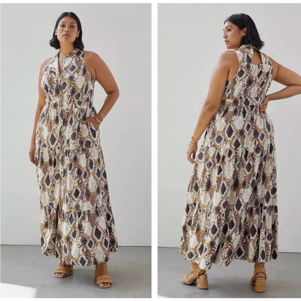 Anthropologie 18W Snake Print Tiered Button Front Maxi Dress 2X - Picture 11 of 13